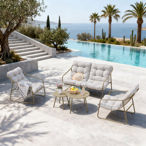 Set di 5 Mobili da Giardino Kivanta 2 Tavolini Rotondi 2 Poltrone e Divano [en.casa]