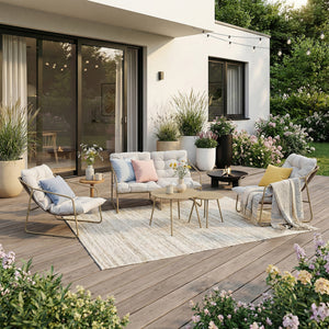 Set di 5 Mobili da Giardino Kivanta 2 Tavolini Rotondi 2 Poltrone e Divano [en.casa]