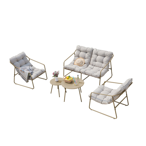 Set di 5 Mobili da Giardino Kivanta 2 Tavolini Rotondi 2 Poltrone e Divano [en.casa]