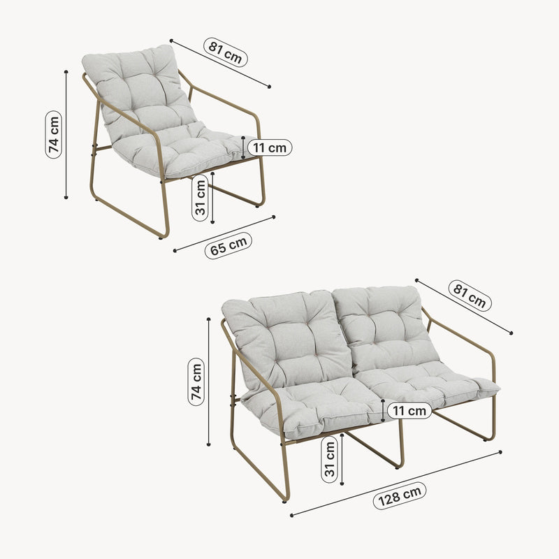 Schizzo in scala Set di 5 Mobili da Giardino Kivanta 2 Tavolini Rotondi 2 Poltrone e Divano [en.casa]