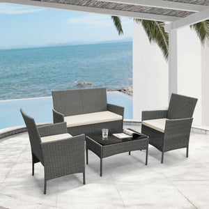 Set Salottino per Uso Esterno Mobili da Giardino/Terrazza Arredo in Polyrattan con Cuscini Set Composto di Tavolo con Piano in Vetro, Divano a 2 Posti e 2 Poltrone - Vari Colori  
