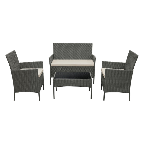 Set Salottino per Uso Esterno Mobili da Giardino/Terrazza Arredo in Polyrattan con Cuscini Set Composto di Tavolo con Piano in Vetro, Divano a 2 Posti e 2 Poltrone - Vari Colori  