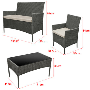 Set Salottino per Uso Esterno Mobili da Giardino/Terrazza Arredo in Polyrattan con Cuscini Set Composto di Tavolo con Piano in Vetro, Divano a 2 Posti e 2 Poltrone - Vari Colori  