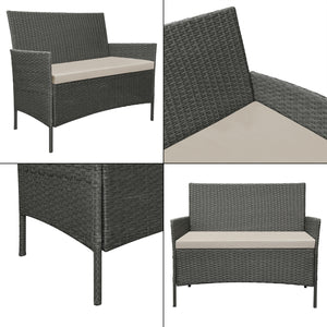 Set Salottino per Uso Esterno Mobili da Giardino/Terrazza Arredo in Polyrattan con Cuscini Set Composto di Tavolo con Piano in Vetro, Divano a 2 Posti e 2 Poltrone - Vari Colori  