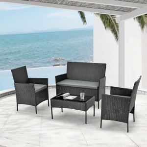Set Salottino per Uso Esterno Mobili da Giardino/Terrazza Arredo in Polyrattan con Cuscini Set Composto di Tavolo con Piano in Vetro, Divano a 2 Posti e 2 Poltrone - Vari Colori  