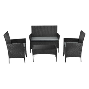 Set Salottino per Uso Esterno Mobili da Giardino/Terrazza Arredo in Polyrattan con Cuscini Set Composto di Tavolo con Piano in Vetro, Divano a 2 Posti e 2 Poltrone - Vari Colori  