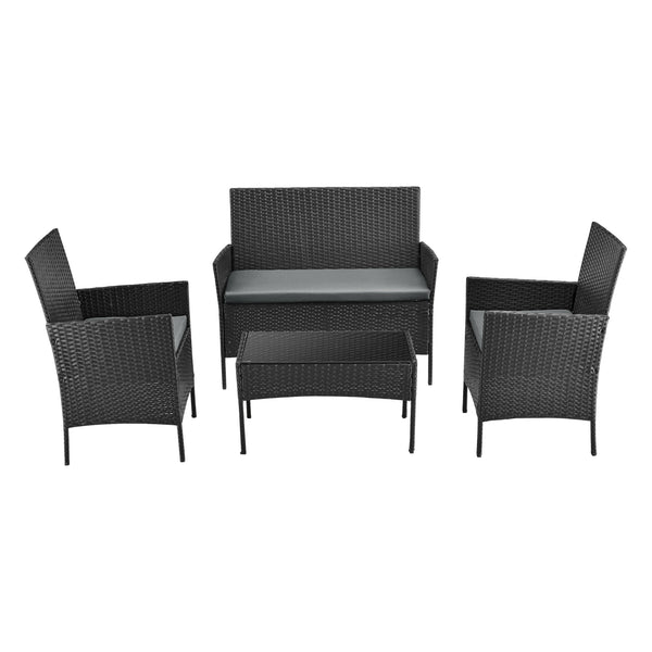 Set Salottino per Uso Esterno Mobili da Giardino/Terrazza Arredo in Polyrattan con Cuscini Set Composto di Tavolo con Piano in Vetro, Divano a 2 Posti e 2 Poltrone - Vari Colori  