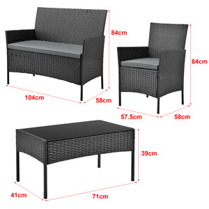 Set Salottino per Uso Esterno Mobili da Giardino/Terrazza Arredo in Polyrattan con Cuscini Set Composto di Tavolo con Piano in Vetro, Divano a 2 Posti e 2 Poltrone - Vari Colori  