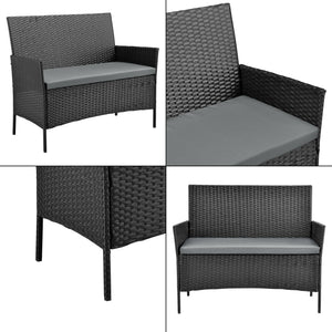 Set Salottino per Uso Esterno Mobili da Giardino/Terrazza Arredo in Polyrattan con Cuscini Set Composto di Tavolo con Piano in Vetro, Divano a 2 Posti e 2 Poltrone - Vari Colori  