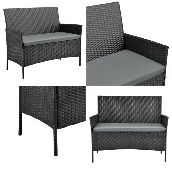Set Salottino per Uso Esterno Mobili da Giardino/Terrazza Arredo in Polyrattan con Cuscini Set Composto di Tavolo con Piano in Vetro, Divano a 2 Posti e 2 Poltrone - Vari Colori  