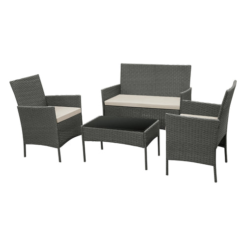 Set Salottino per Uso Esterno Mobili da Giardino/Terrazza Arredo in Polyrattan con Cuscini Set Composto di Tavolo con Piano in Vetro, Divano a 2 Posti e 2 Poltrone - Vari Colori  