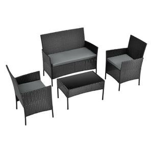 Set Salottino per Uso Esterno Mobili da Giardino/Terrazza Arredo in Polyrattan con Cuscini Set Composto di Tavolo con Piano in Vetro, Divano a 2 Posti e 2 Poltrone - Vari Colori  
