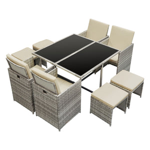 Set Mobili da Giardino/Terrazza Set Salottino Salvaspazio Composto di 1 Tavolo con Piano in Vetro, 4 Poltrone e 4 Pouf Arredo in Polyrattan per Uso Esterno con Cuscini - Vari Colori