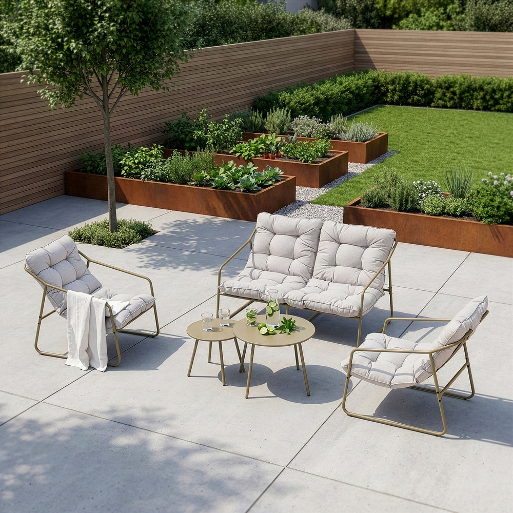 Set di 5 Mobili da Giardino Kivanta 2 Tavolini Rotondi 2 Poltrone e Divano [en.casa]