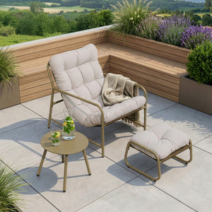 Set di 3 Mobili da Giardino Trerdfjoa Tavolino Rotondo Poltrona e Poggiapiedi [en.casa]