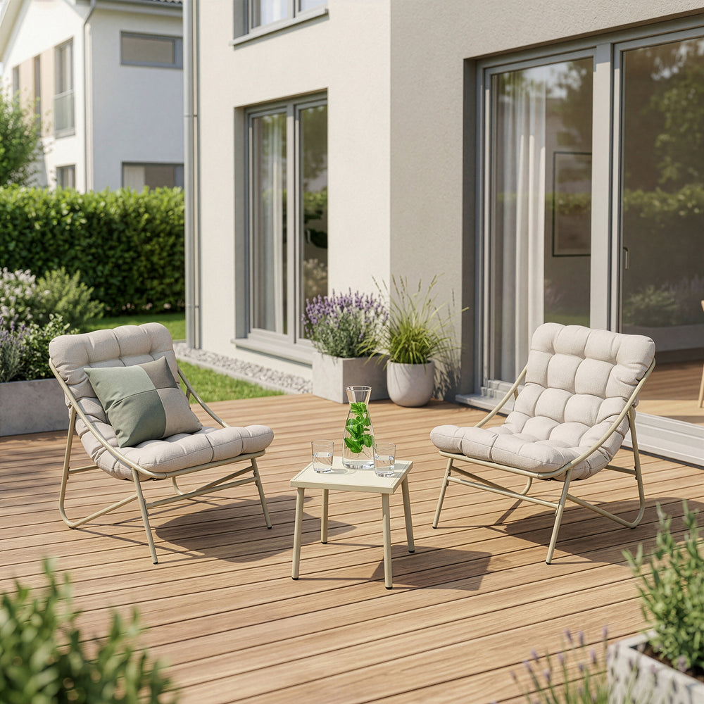 Set Salotto Trölleping di 3 Mobili da Giardino Tavolino e 2 Poltrone con Cuscino [en.casa]