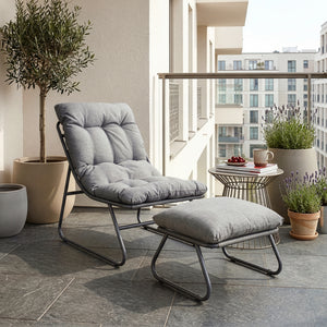Set Malmö di 2 Mobili da Giardino Poltrona e Poggiapiedi con Cuscino casa.pro
