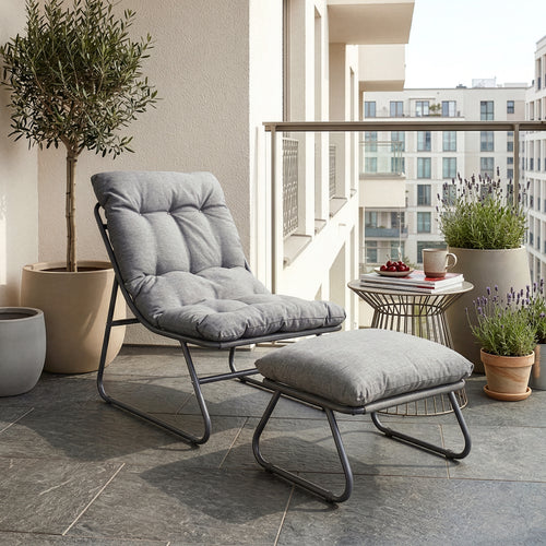 Set Malmö di 2 Mobili da Giardino Poltrona e Poggiapiedi con Cuscino casa.pro