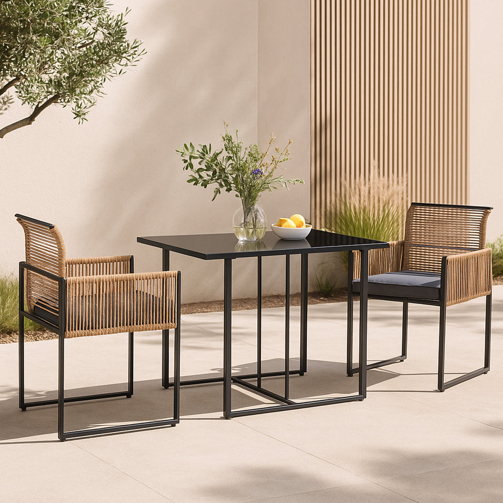 Set di mobili da giardino Accadia 3 pz. Nero/Marrone [casa.pro] - premiumXL