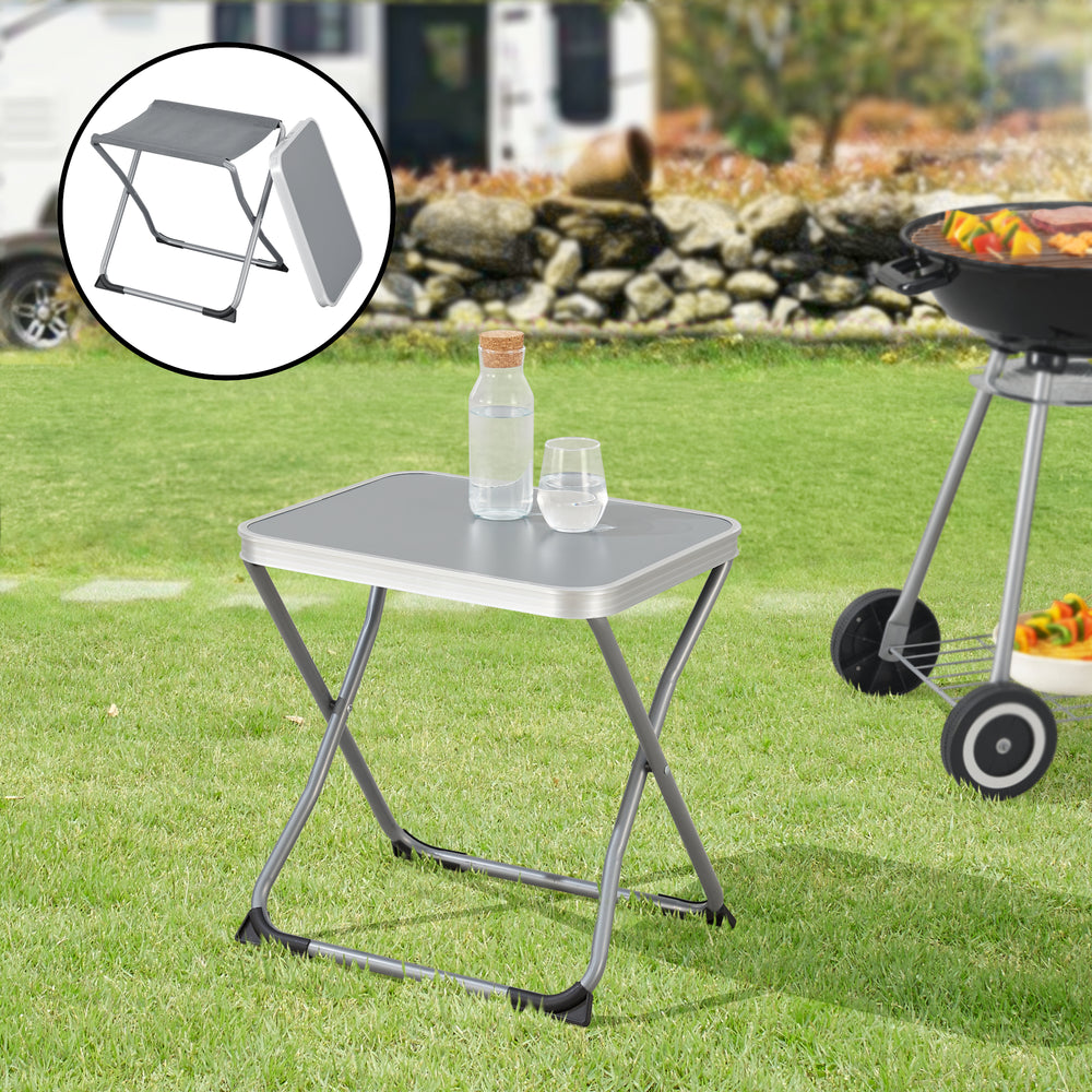 Sgabello e tavolo da campeggio 2-in-1 Barete 47x47x37 cm Grigio [en.casa]