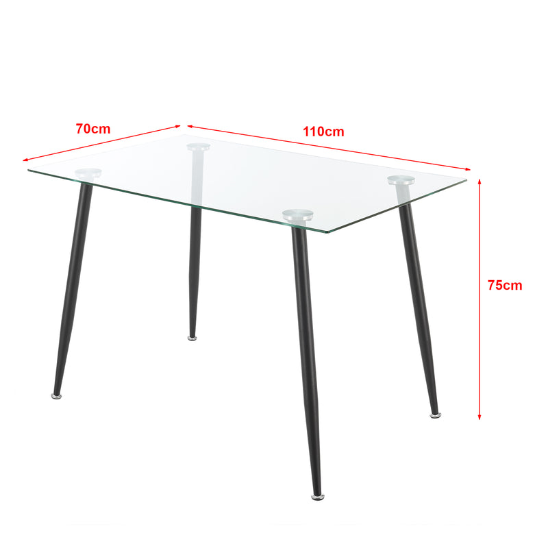 Schizzo in scala Tavolo da Pranzo Hyrynsalmi Piano Rettangolare in Vetro 110 x 70 cm Gambe in Acciaio - Vari colori [en.casa]