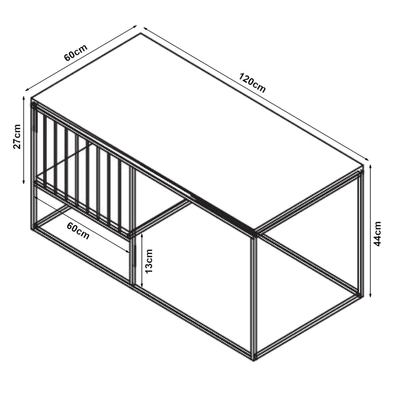 Schizzo in scala Tavolino Centrale da Salotto Raukurg con Ripiano 120 x 60 x 44 cm [en.casa]