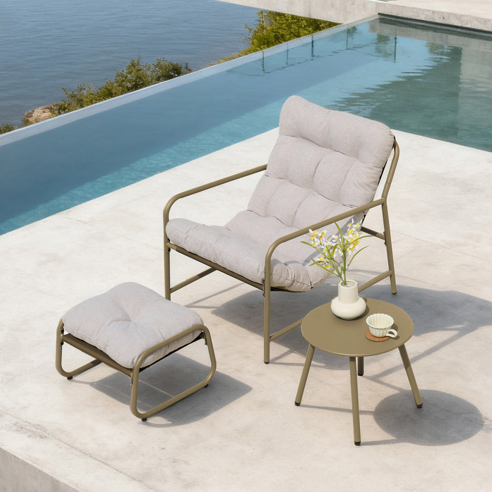 Set di 3 Mobili da Giardino Trerdfjoa Tavolino Rotondo Poltrona e Poggiapiedi [en.casa]