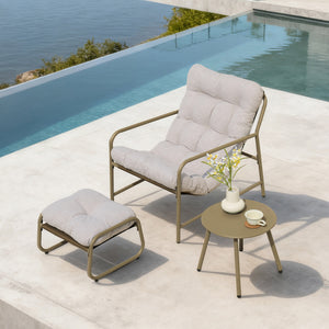 Set di 3 Mobili da Giardino Trerdfjoa Tavolino Rotondo Poltrona e Poggiapiedi [en.casa]