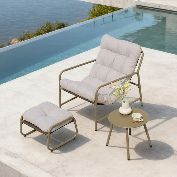 Set di 3 Mobili da Giardino Trerdfjoa Tavolino Rotondo Poltrona e Poggiapiedi [en.casa]