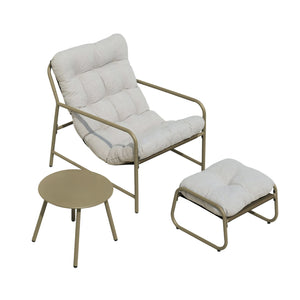 Set di 3 Mobili da Giardino Trerdfjoa Tavolino Rotondo Poltrona e Poggiapiedi [en.casa]