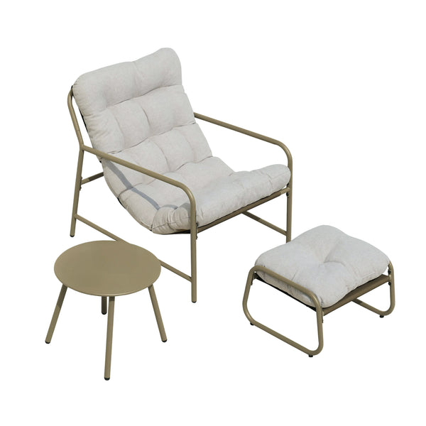 Set di 3 Mobili da Giardino Trerdfjoa Tavolino Rotondo Poltrona e Poggiapiedi [en.casa]