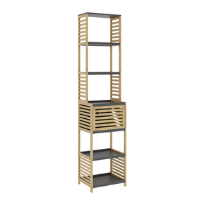 Scaffale da Bagno Kydesby in Bambù con Ripiani Aperti e Scomparto ad Anta [en.casa]