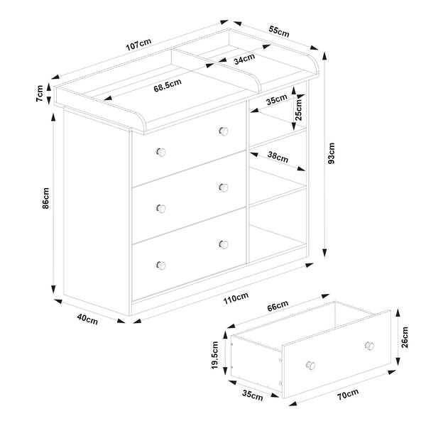 Cassettiera Beldinupp con Piano Fasciatoio Rimovibile 93 x 110 x 55 cm - Vari Colori [en.casa]