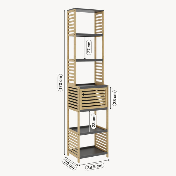 Scaffale da Bagno Kydesby in Bambù con Ripiani Aperti e Scomparto ad Anta [en.casa]