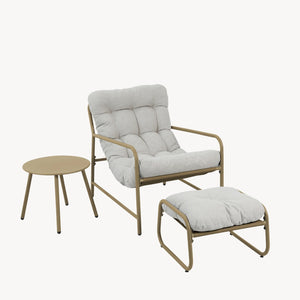 Set di 3 Mobili da Giardino Trerdfjoa Tavolino Rotondo Poltrona e Poggiapiedi [en.casa]