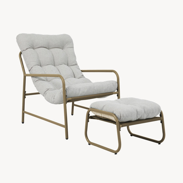 Set di 3 Mobili da Giardino Trerdfjoa Tavolino Rotondo Poltrona e Poggiapiedi [en.casa]