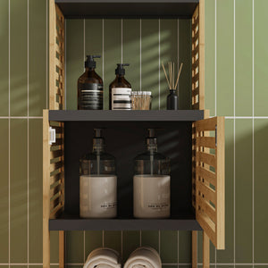 Scaffale da Bagno Kydesby in Bambù con Ripiani Aperti e Scomparto ad Anta [en.casa]