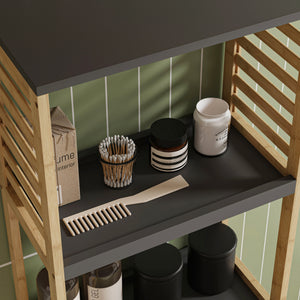 Scaffale da Bagno Kydesby in Bambù con Ripiani Aperti e Scomparto ad Anta [en.casa]