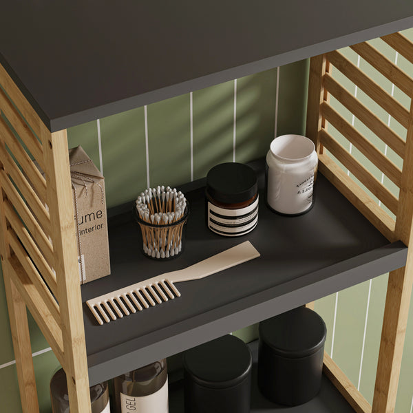 Scaffale da Bagno Kydesby in Bambù con Ripiani Aperti e Scomparto ad Anta [en.casa]