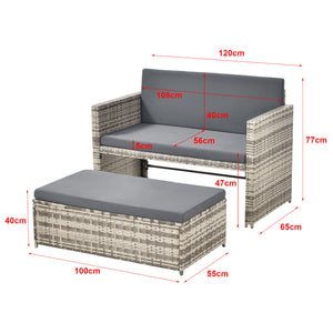Set di Mobili da Giardino Arredo Esterno in Polyrattan con Cuscini Set Composto di 1 Divano a 2 Posti + 1 Tavolino Basso Multiuso - Vari Colori