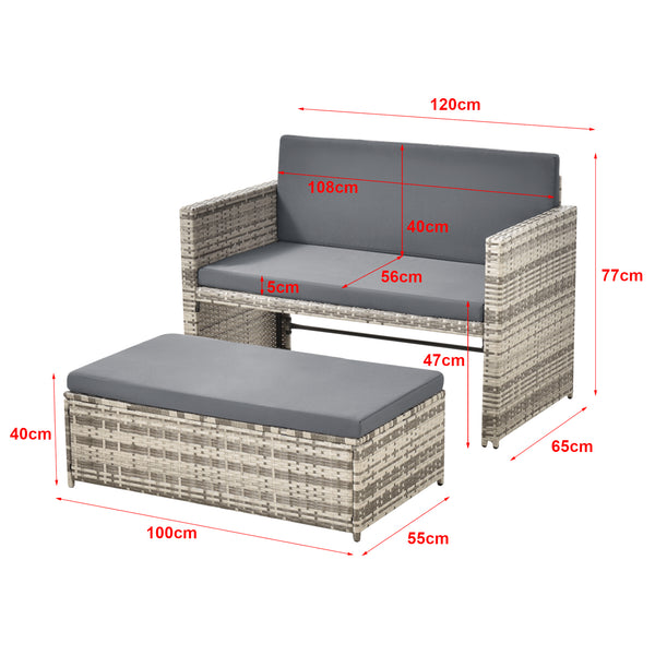 Set di Mobili da Giardino Arredo Esterno in Polyrattan con Cuscini Set Composto di 1 Divano a 2 Posti + 1 Tavolino Basso Multiuso - Vari Colori