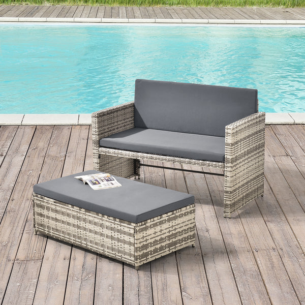 Set di Mobili da Giardino Arredo Esterno in Polyrattan con Cuscini Set Composto di 1 Divano a 2 Posti + 1 Tavolino Basso Multiuso - Vari Colori