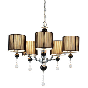 Lampadario con 5 Paralumi Cilindrici color Nero Lampada da Soffitto a 5 Bracci e Pendenti in Cristalli Artificiali - lux.pro