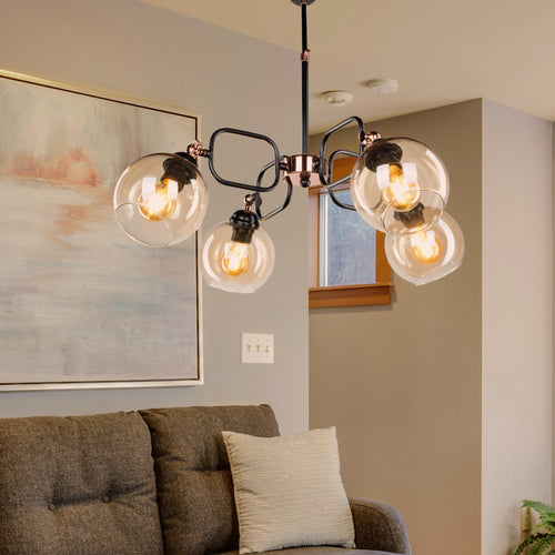 Lampada a sospensione Crawley 4xE27 metallo vetro nero / color rame [lux.pro] - premiumXL