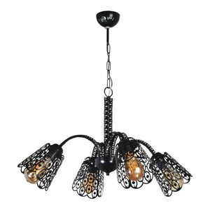 Lampadario a Bracci in Metallo Lampada a Sospensione con Paralumi Conici in Stile Industriale - Nero - lux.pro