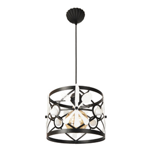 Lampada a Sospensione per Sala Pranzo Cucina Lampadario con Paralume Cilindrico con Disegno Posate e Pendenti Sferici - Nero / Bianco - lux.pro