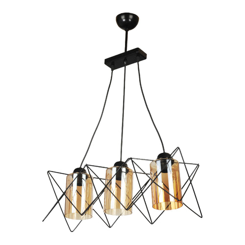 Lampada a Sospensione 'Morley' con 2-3 Fonti Luce Lampada da Soffitto con Portalampada Pendenti Lampadario Paralume Poligonale in Metallo Nero e Vetro Fumè Marrone - lux.pro