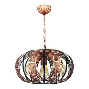Lampada a Sospensione 'Harpenden' con 3 Fonti Luce Lampada da Soffitto con Paralume Sferico Ovale Struttura Semiaperta Lampadario Vintage - color Rame - lux.pro