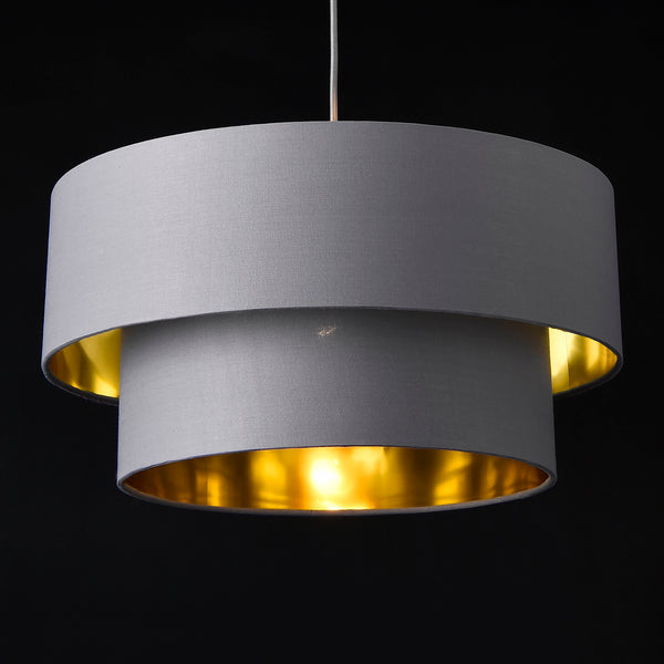 Lampada a sospensione Lopar E27 Metallo Tessuto Grigio-Oro lux.pro