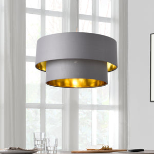 Lampada a sospensione Lopar E27 Metallo Tessuto Grigio-Oro lux.pro